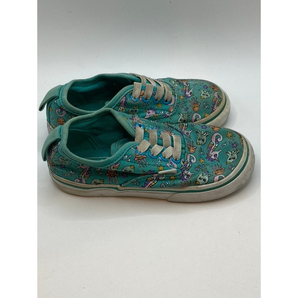 VANS Toddler Girls' Teal Blue Sea Critter Print Lace-Up Classic Sneakers SZ 8.5