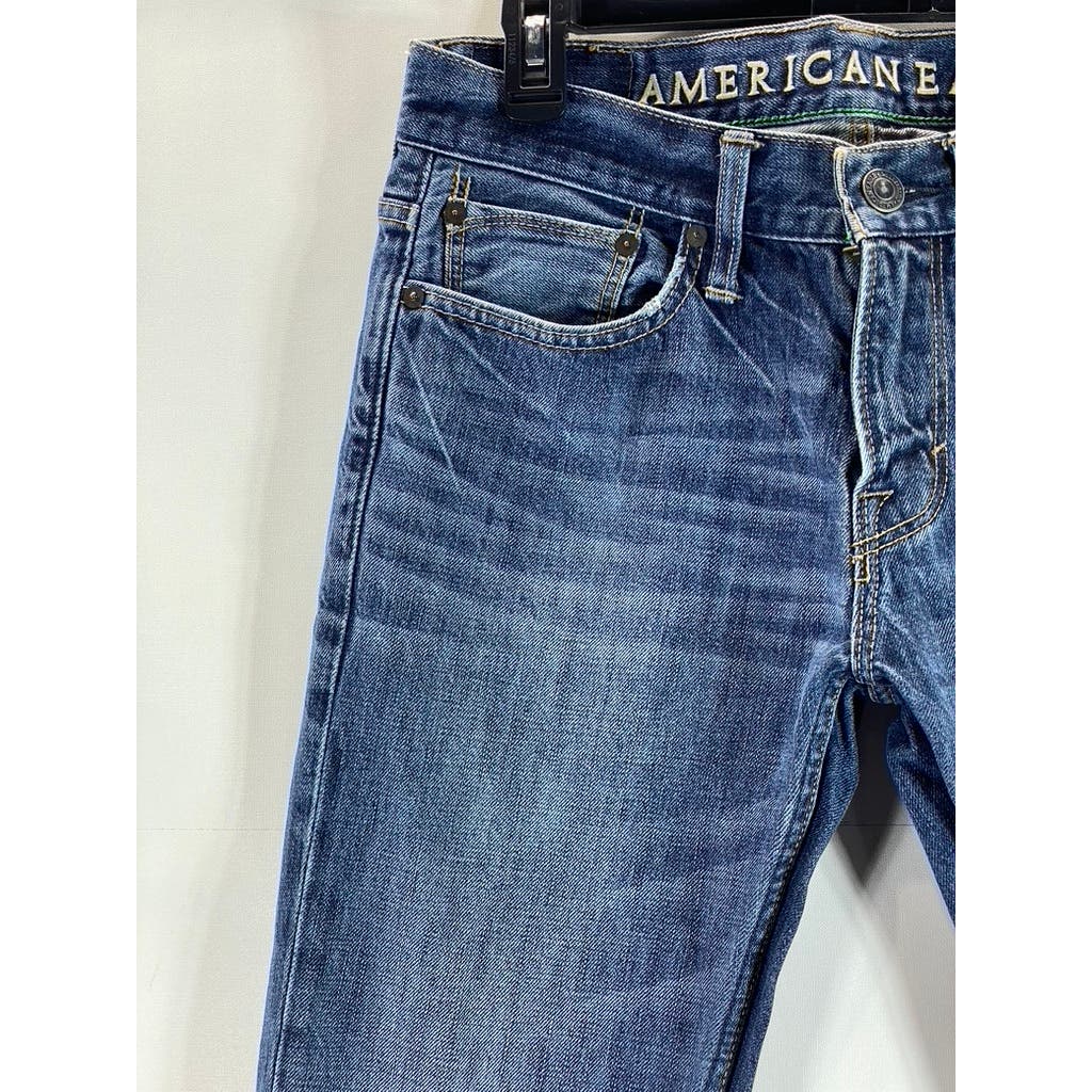 AMERICAN EAGLE OUTFITTERS Men's Medium Blue Faded Slim-Fit Denim Jeans SZ 30X30