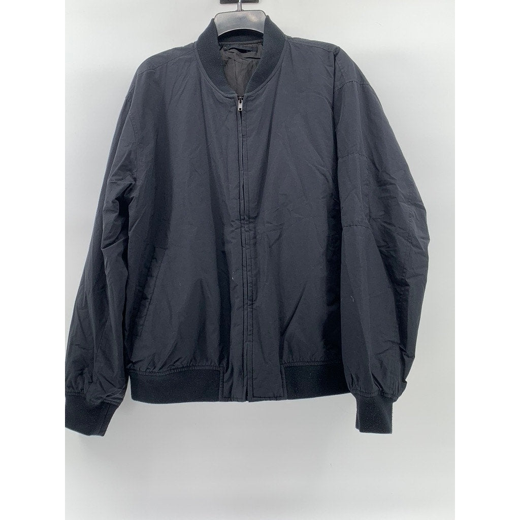 UNBRANDED Men's Navy Blue Mandarin Collar Long Sleeve Zip-Up Jacket SZ 2XL