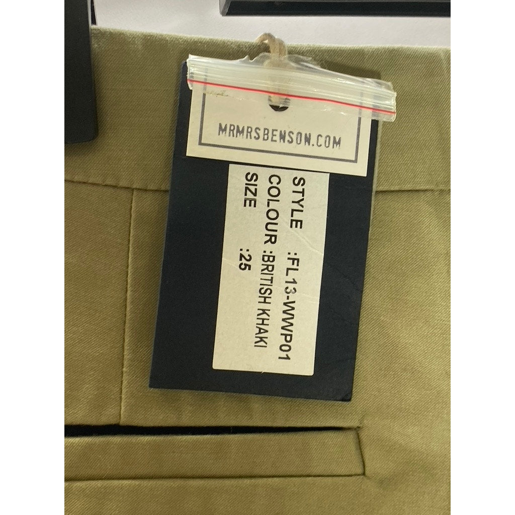 BENSON NYC Men's British Khaki Printed-Cuff Slim-Leg Sateen Pant SZ 25X28