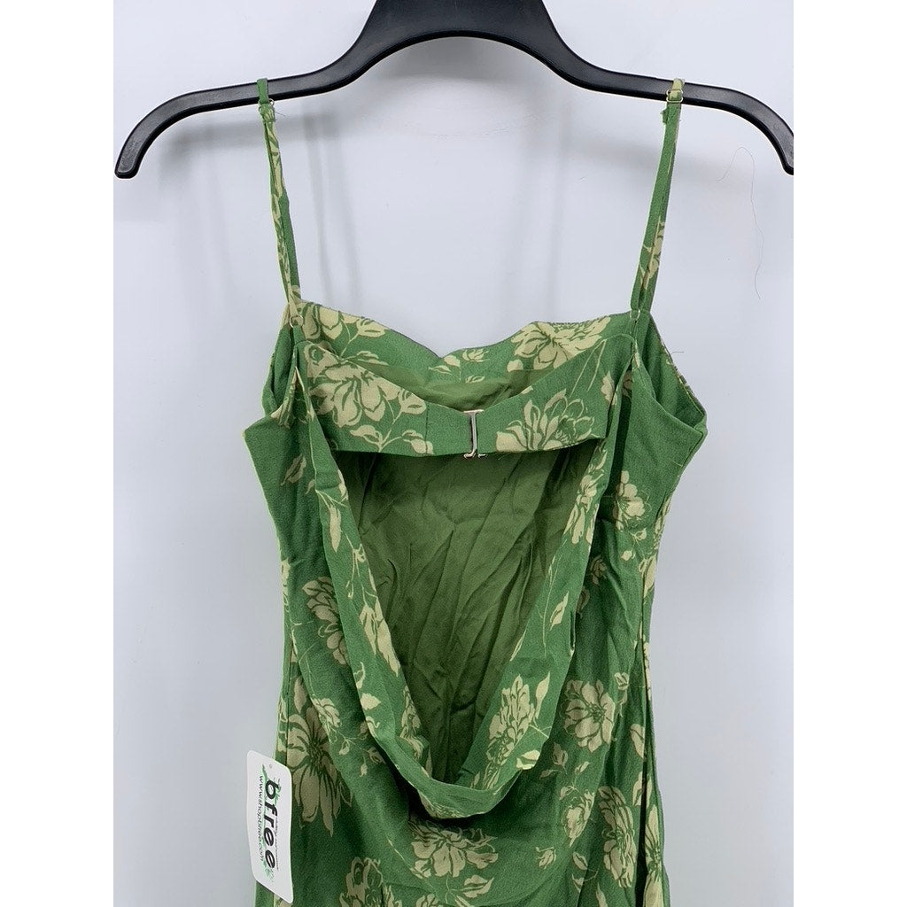 DRESS FORUM Women's Green Floral Straight-Neck Cutout Back Midi Dress SZ S