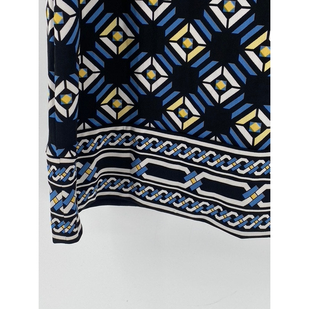 WHITE HOUSE BLACK MARKET Women's Black Geo Print 3/4 Sleeve Dress SZ M