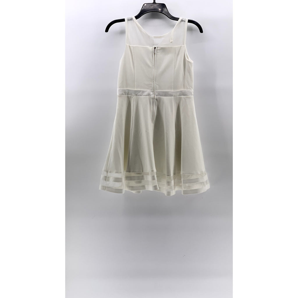 CALVIN KLEIN Girls' White Mesh Crewneck Sleeveless Fit & Flare Dress SZ 14