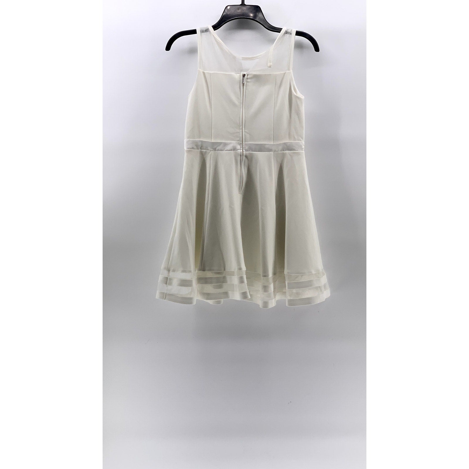 CALVIN KLEIN Girls' White Mesh Crewneck Sleeveless Fit & Flare Dress SZ 14