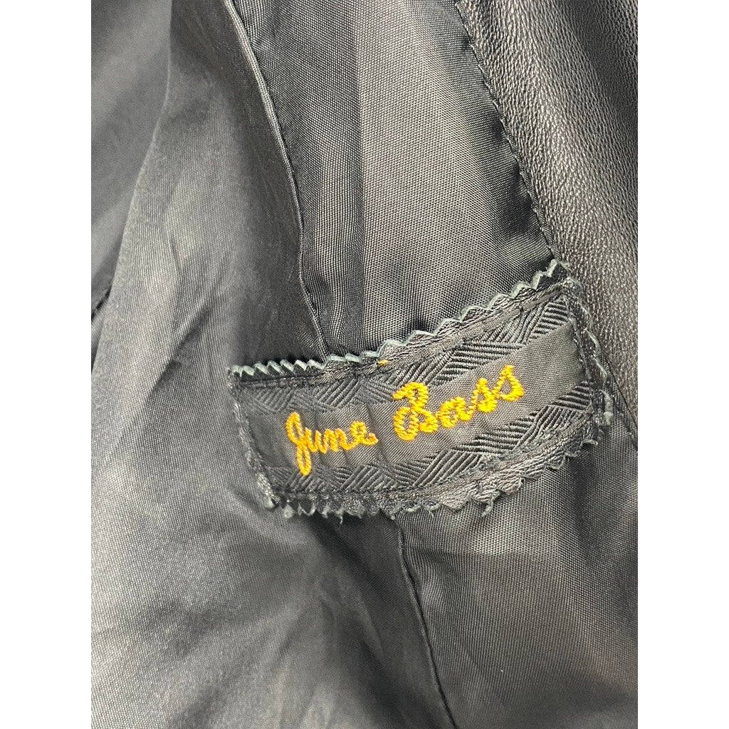 JUNE BASS Women's Black Leather Notch-Collar Zip-Up Jacket SZ M