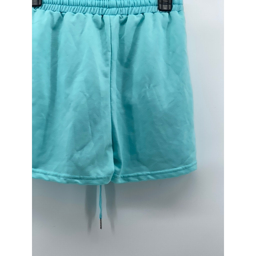 UNBRANDED Women's Light Blue Drawstring Casual Pull-On Shorts SZ S