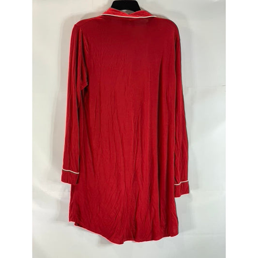 CYNTHIA ROWLEY Women's Dark Red Essential Long Sleeve Button-Down Nightshirt SZS