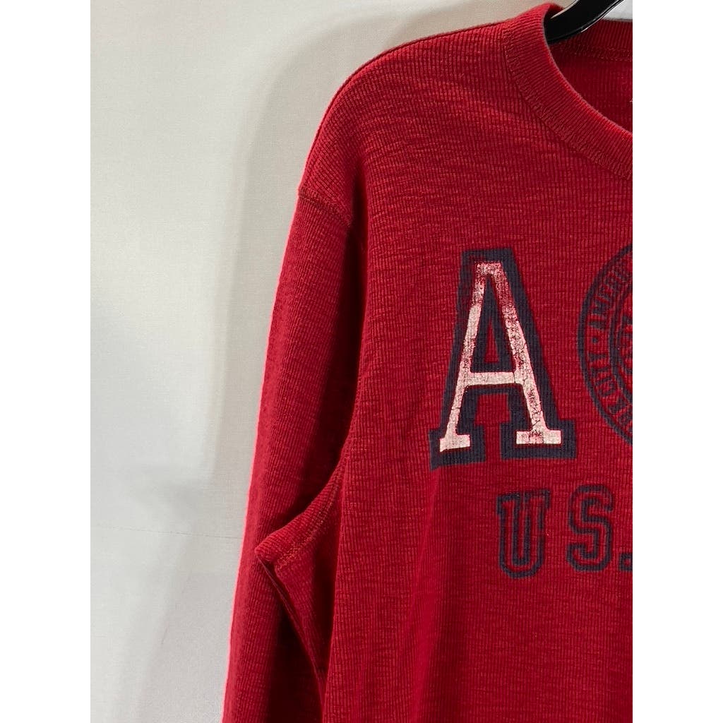 AMERICAN EAGLE OUTFITTERS Men's Red Graphic Waffle-Knit Vintage-Fit T-Shirt SZ L