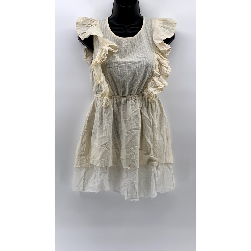 MOLLY BRACKEN Women’s Beige-White Ruffle Open-Back Dress SZ S