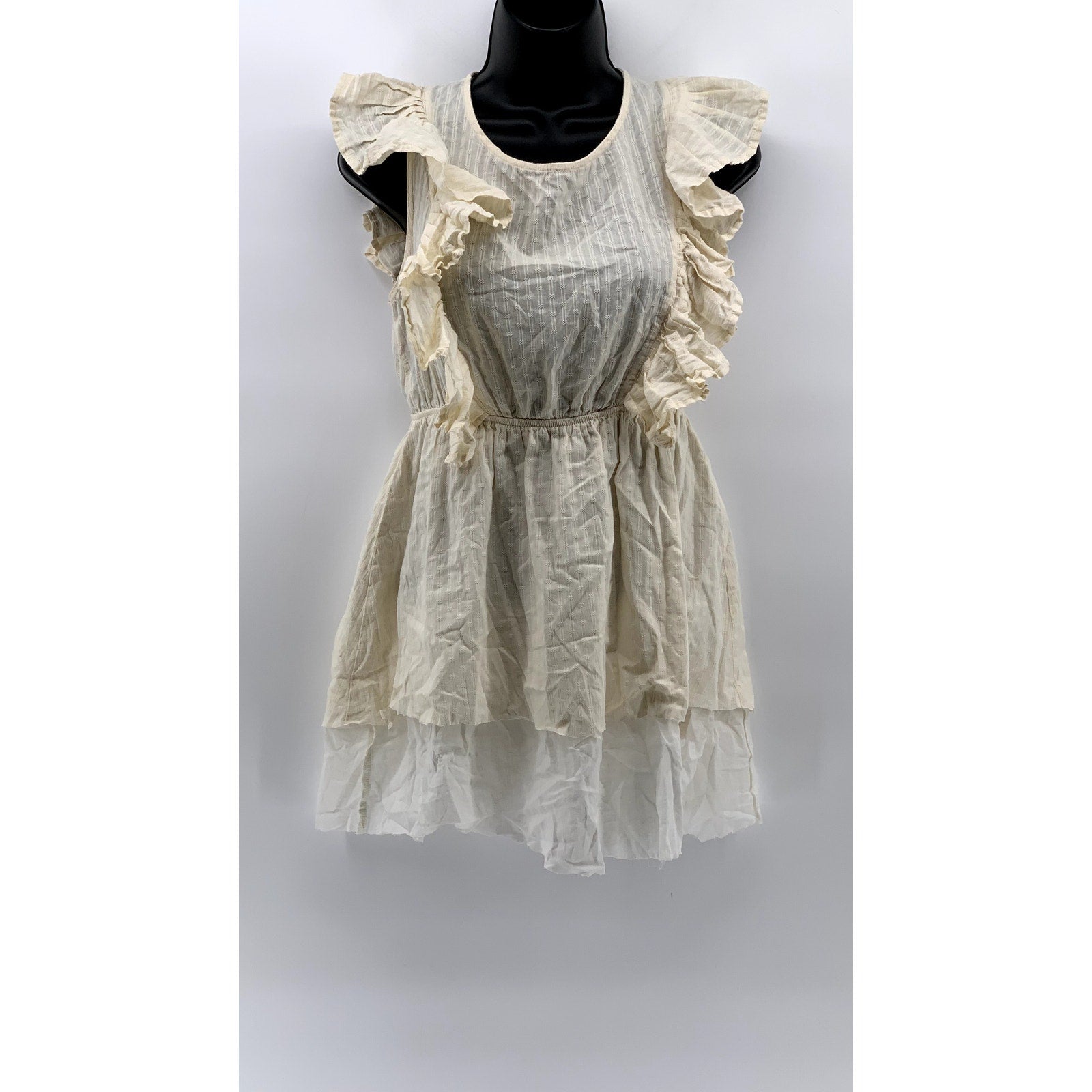 MOLLY BRACKEN Women’s Beige-White Ruffle Open-Back Dress SZ S