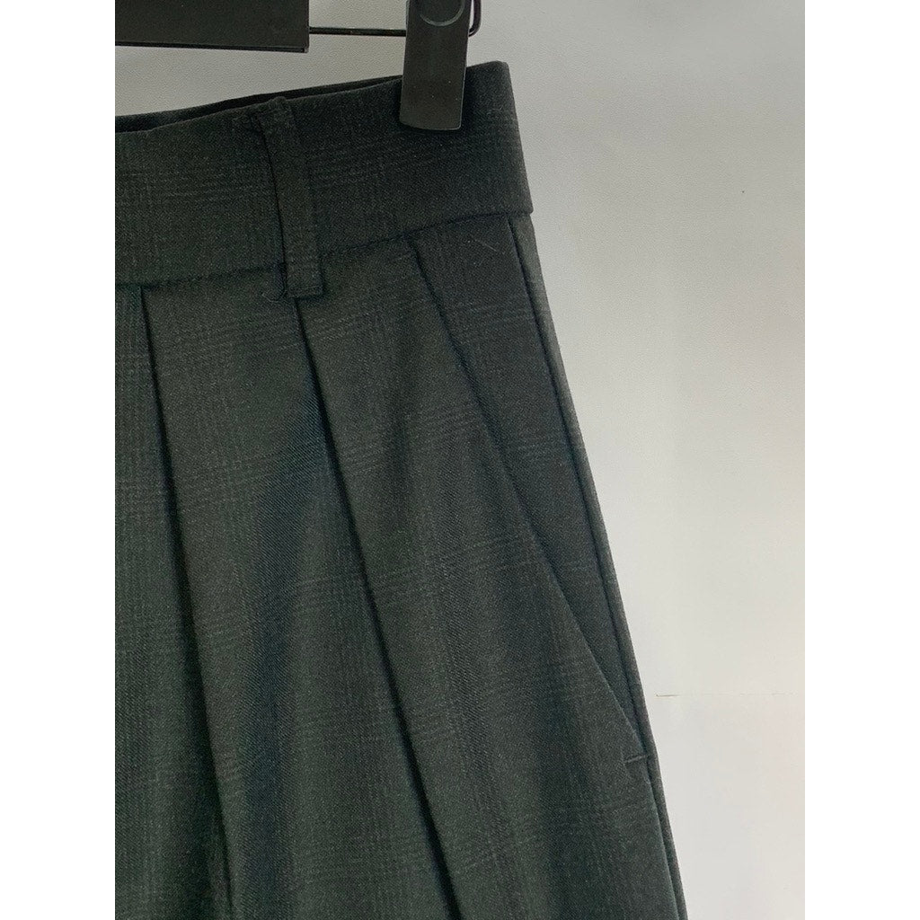 ZARA Women's Black Checkered Tapered Pleated Trousers SZ XS