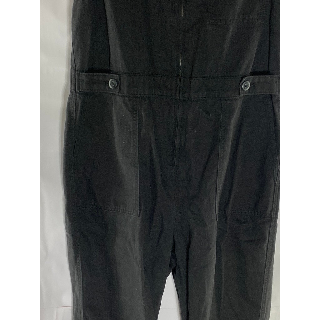 GAP Women's Petite Black Solid Demin Sleeveless Front Zip Jumpsuit SZ 10P