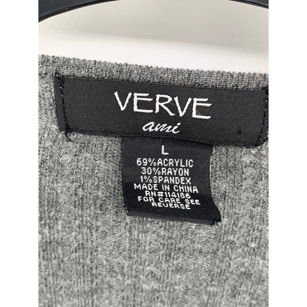 VERVE AMI Women's Gray Acrylic-Blend Open-Front Handkerchief Cardigan SZ L
