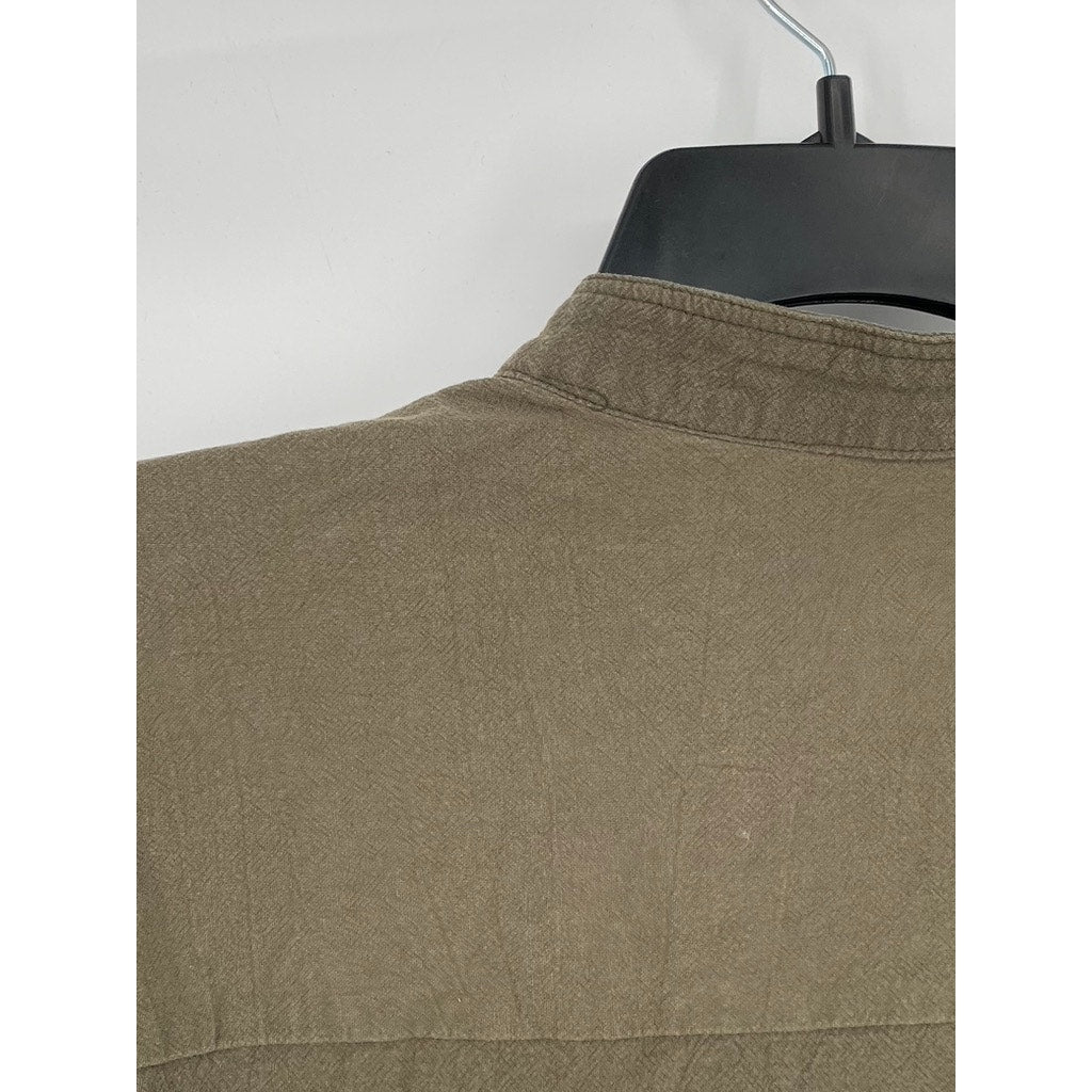 INCERUN Men's Olive Green Button-Up Short Sleeve Cotton Shirt SZ M