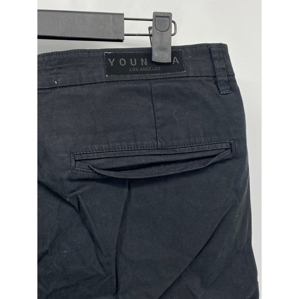 YOUNGLA Men's Black Solid Casual Chino Shorts SZ 34