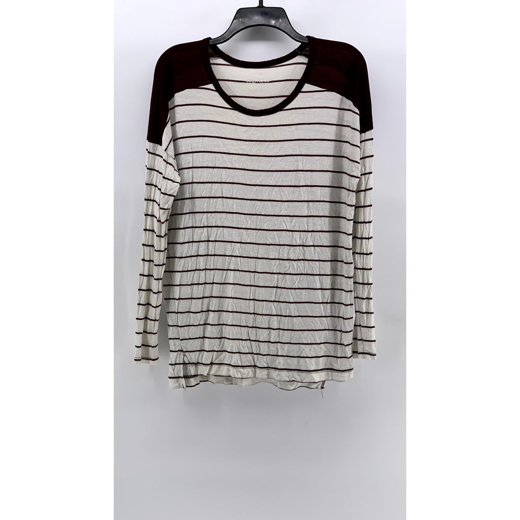 OLD NAVY Women's Burgundy-White Striped Boyfriend Long Sleeve Top SZ M