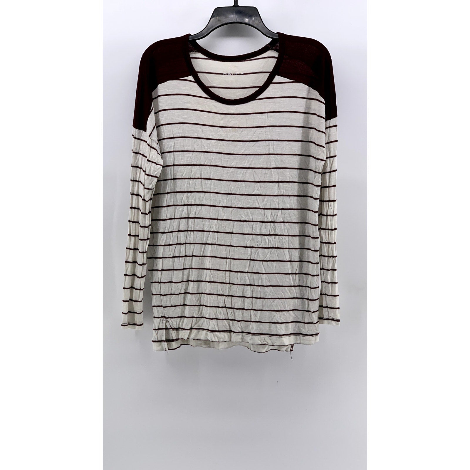 OLD NAVY Women's Burgundy-White Striped Boyfriend Long Sleeve Top SZ M