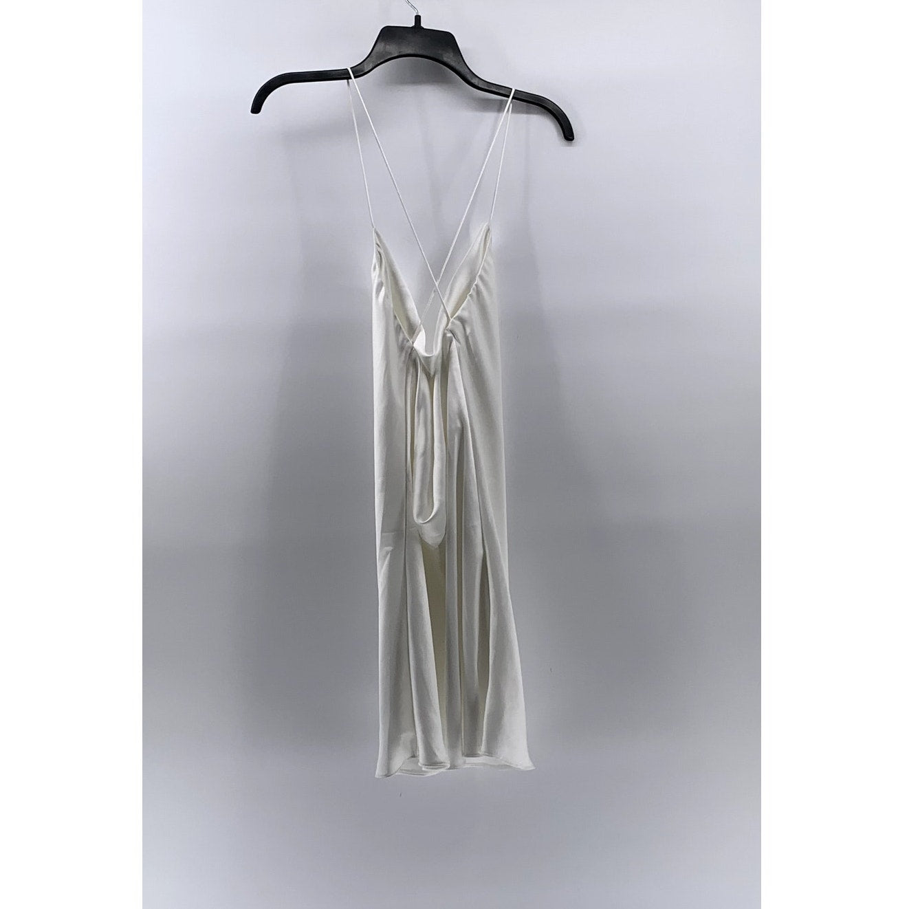 ZARA Women’s White Satin Cowl-Neck Spaghetti Strap Backless Mini Dress SZ M