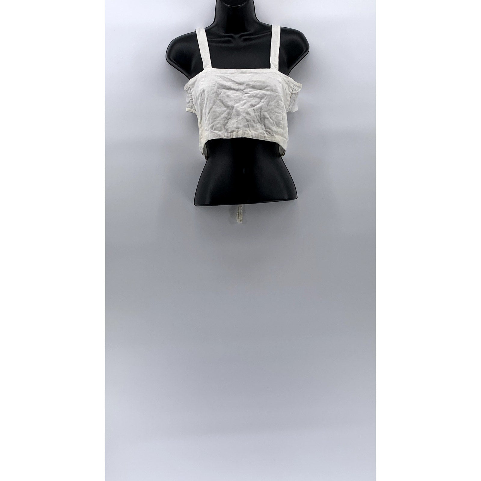 LITTLE PARADISE Women’s White Linen Tie Open-Back Cropped Tank Top SZ S