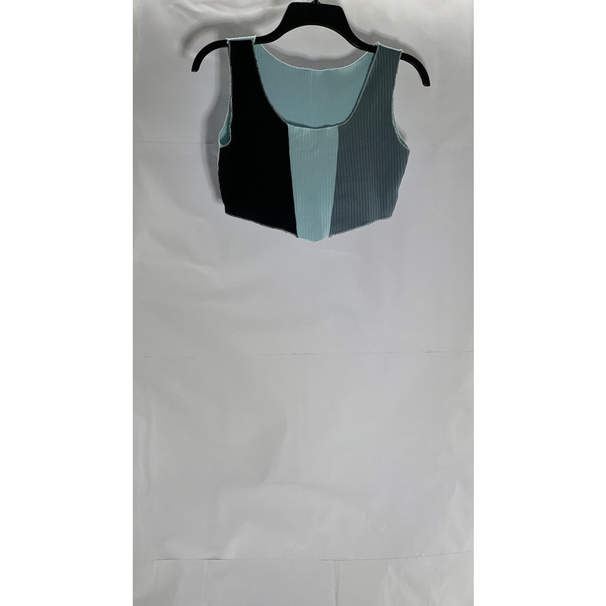 UNBRANDED Women's Blue-Black Colorblock Ribbed Scoop-Neck Crop Tank Top SZ S