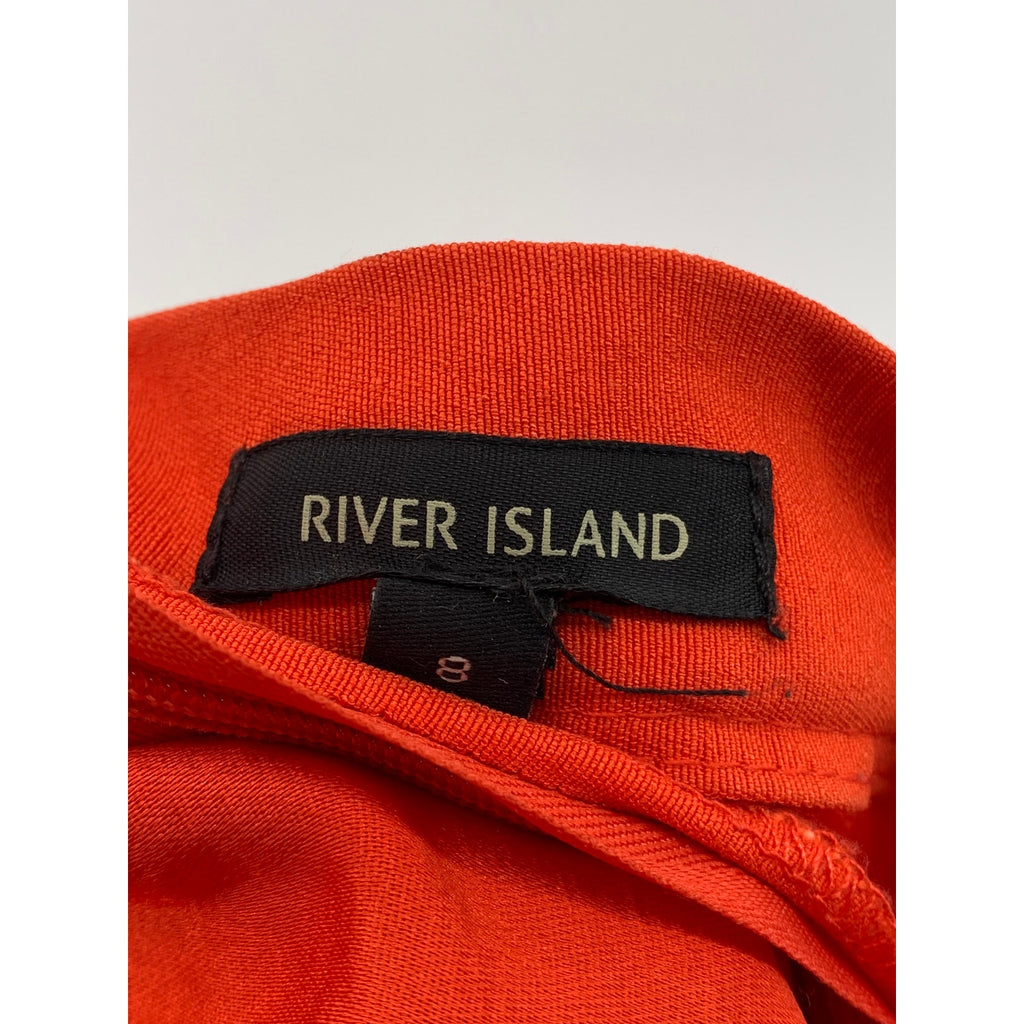 RIVER ISLAND Women's Orange Solid Side-Slit Belted Pencil Midi Skirt SZ 8