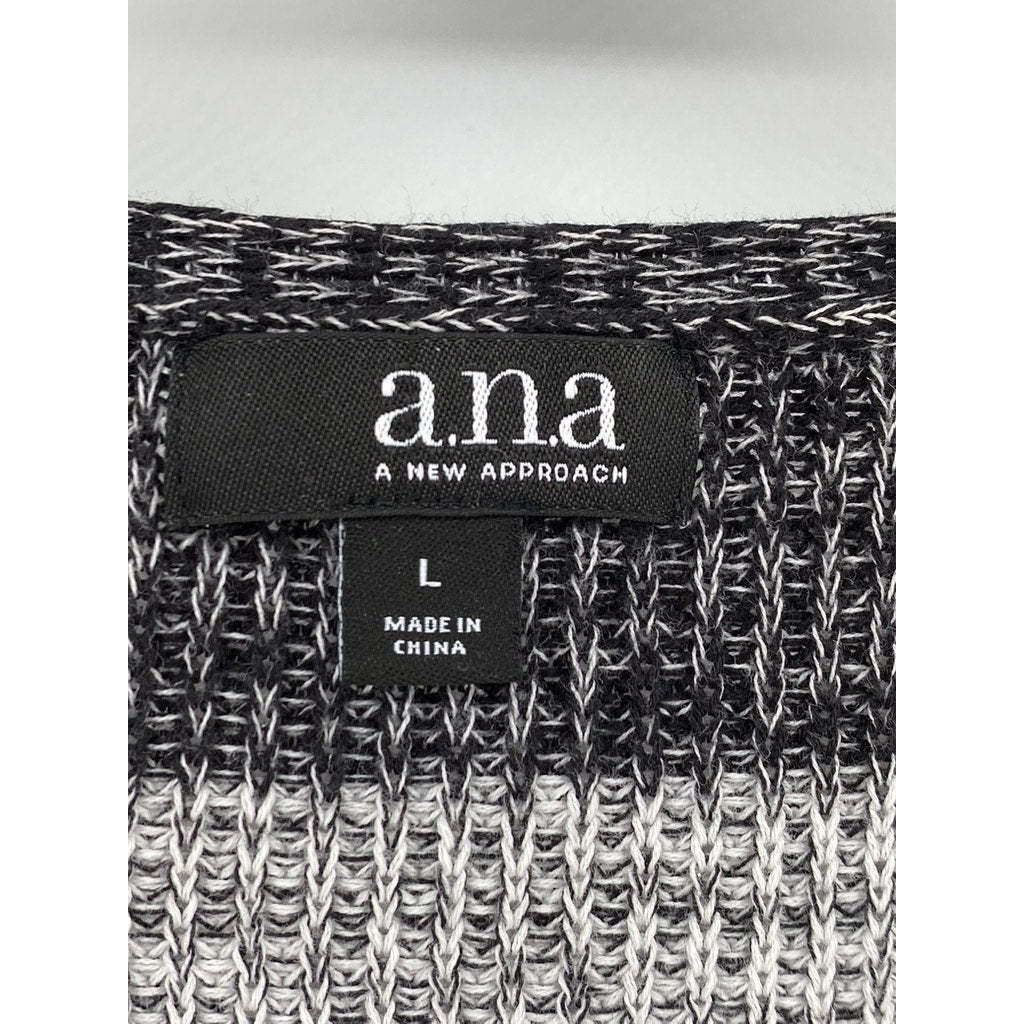 A.N.A A NEW APPROACH Women's Gray Striped Knit Long Sleeve Sweater SZ L