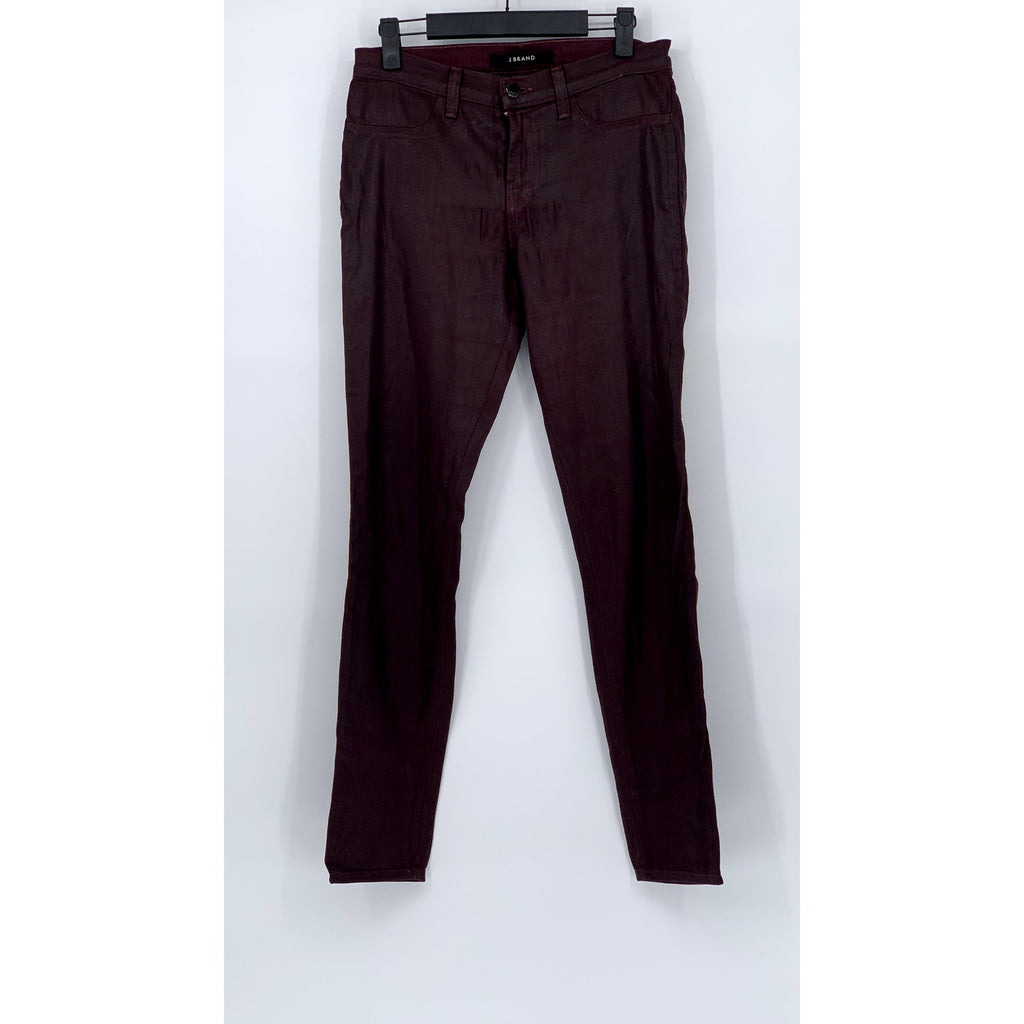 J BRAND Women's Burgundy Coated Super Skinny Lacq Pinot Jeans SZ 27