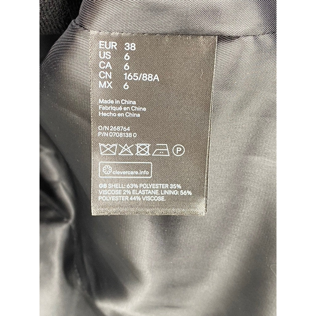 H&M Women's Black Solid Open-Front Long Ruched Sleeve Blazer SZ 6