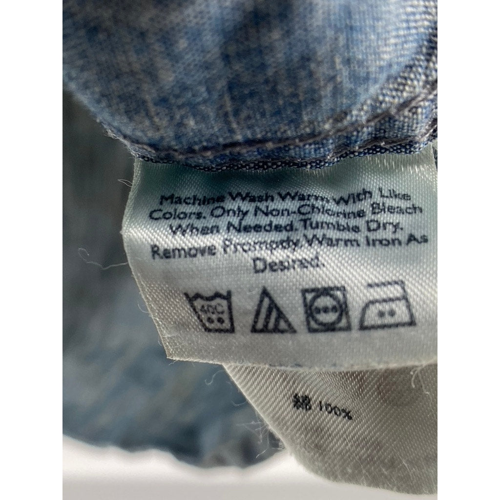 EDDIE BAUER Men's Vintage Blue Tall Chambray Button-Up Long Sleeve Shirt SZ M/T