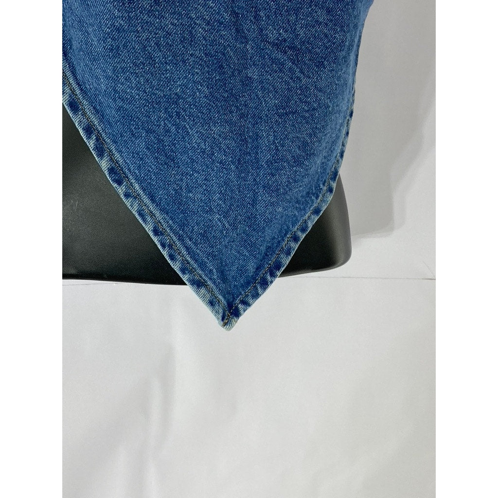 NASTY GAL Women's Dark Blue Denim Strapless Back-Zip Handkerchief Crop Top SZ 0