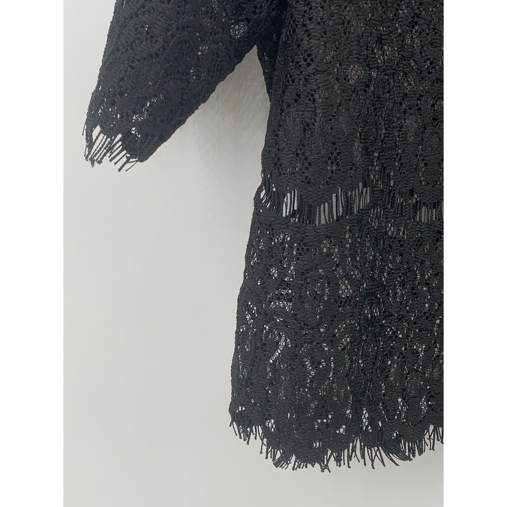 BURU & JUDY Women's Black Lace Scoop-Neck Short Sleeve Relaxed Fit Top SZ M