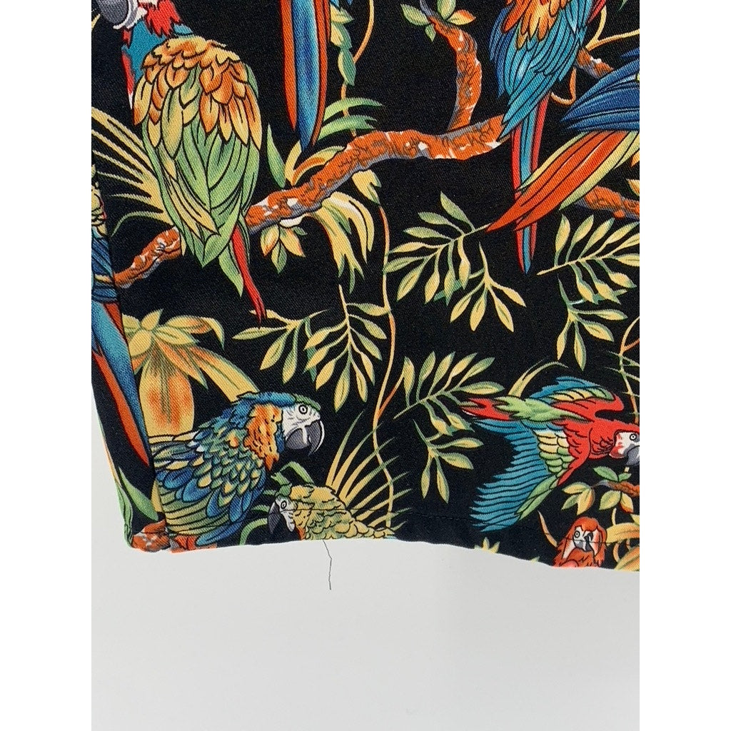 UNBRANDED Men's Black Tropical Print Button-Up Short Sleeve Shirt SZ L