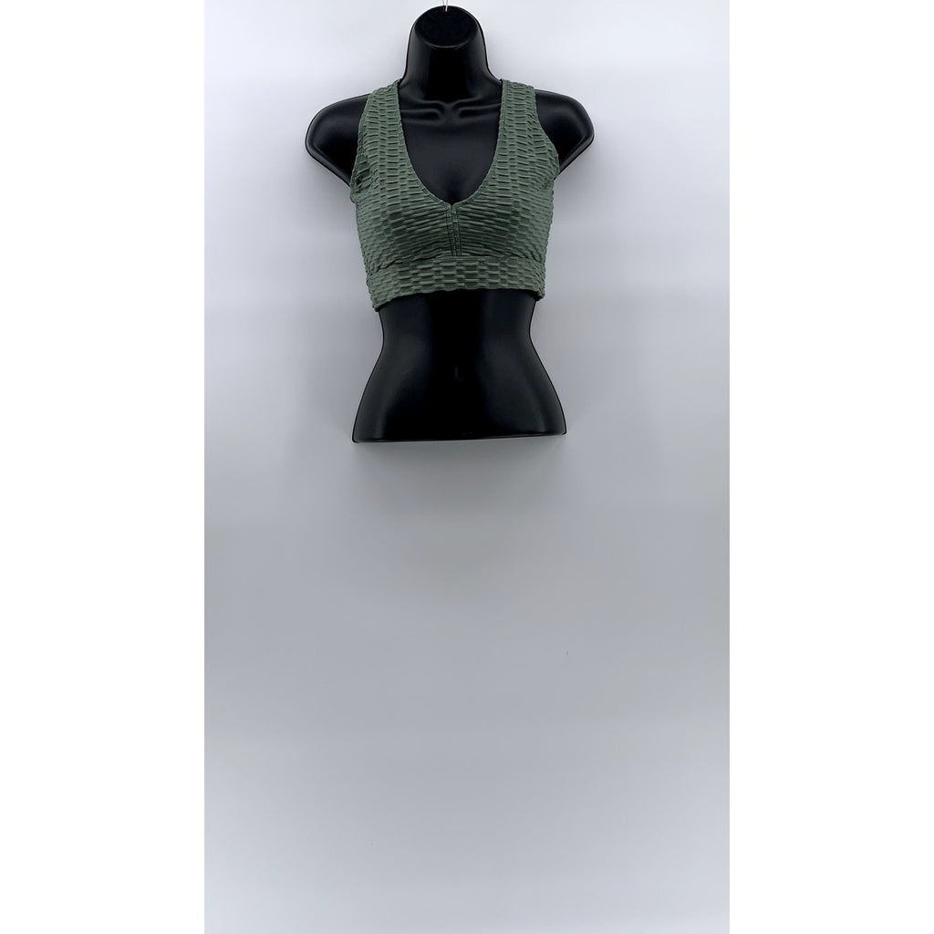 FOREVER 21 Women’s Green Honeycomb Textured V-Neck Cross Back Bralette SZ S