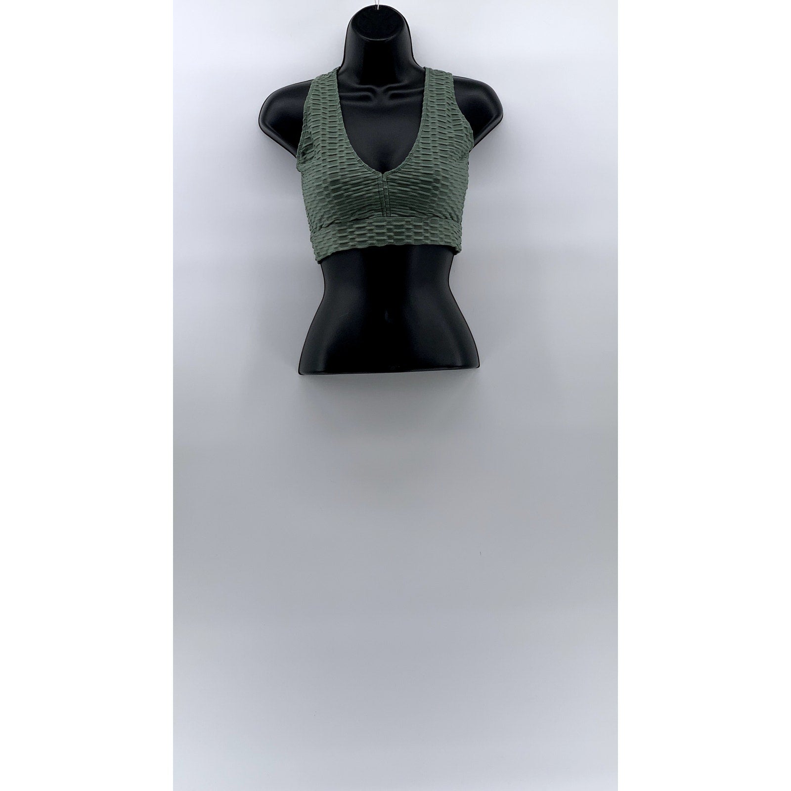 FOREVER 21 Women’s Green Honeycomb Textured V-Neck Cross Back Bralette SZ S