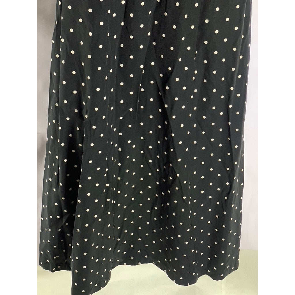 DRESSBARN Women's Vintage Black/White Polka Dot V-Neck Collared Midi Dress SZ 4