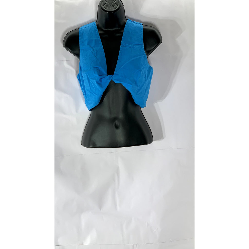 COMMENSE Women's Blue Twist-Front Open-Front Cropped Sleeveless Top SZ XS