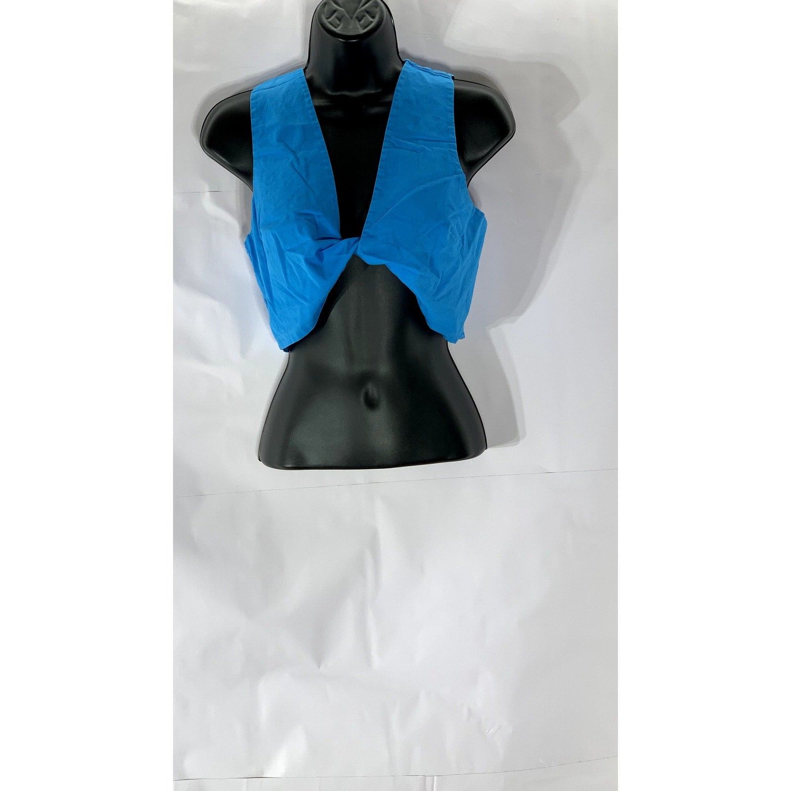COMMENSE Women's Blue Twist-Front Open-Front Cropped Sleeveless Top SZ XS