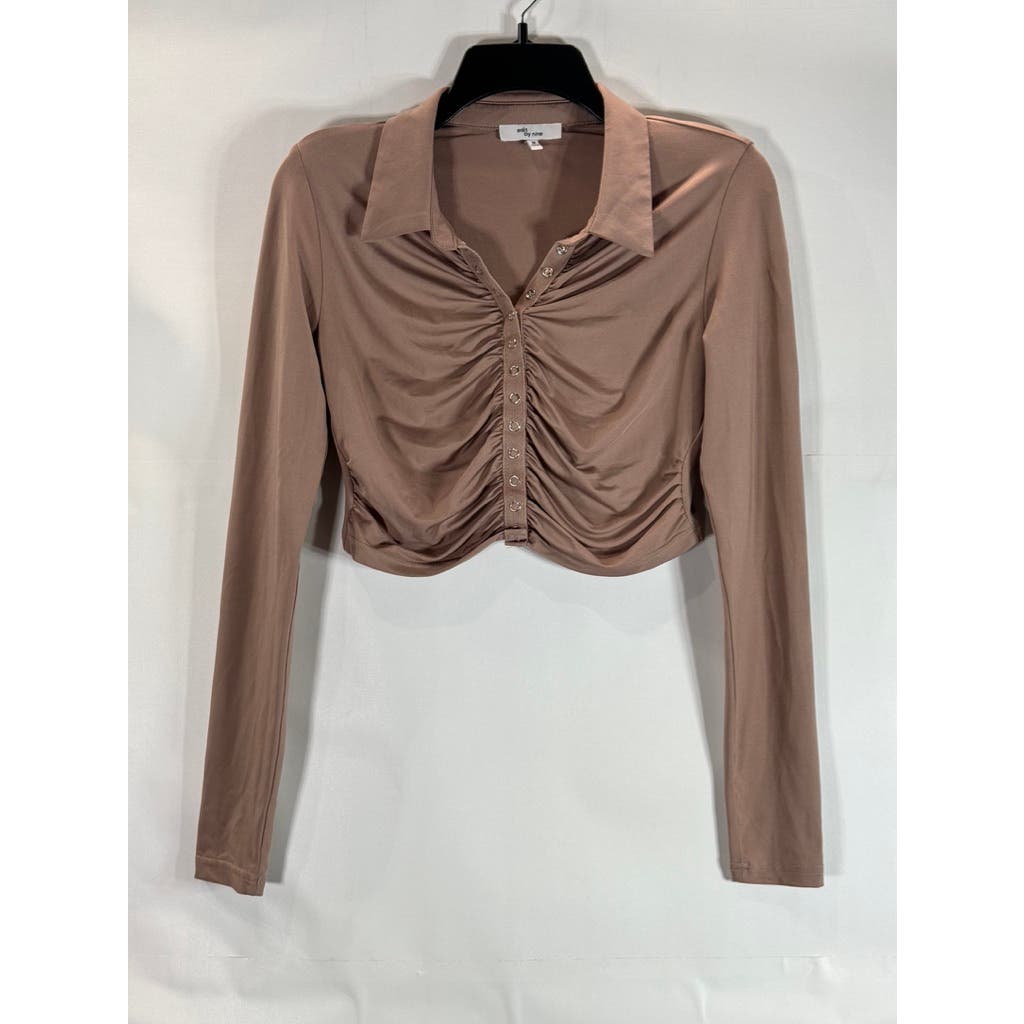 EDIT by NINE Women's Long Sleeve Knit Cropped Ruched Snap Button Top SZ M