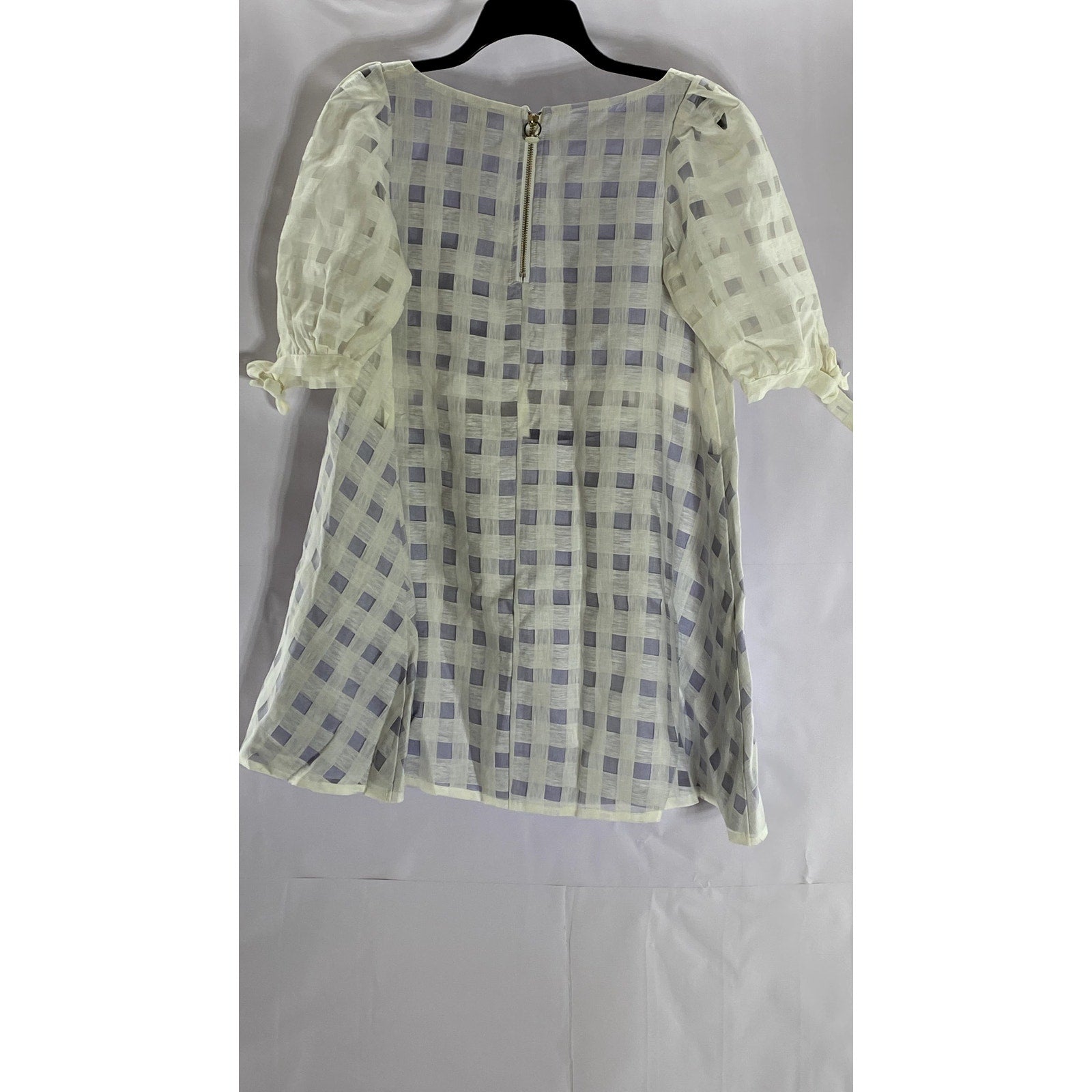 PARIS 99 Women's Purple/White Lace Checkered Puff-Sleeve Mini Dress SZ 6