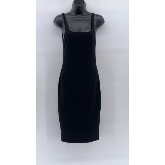 ZARA TRAFALUC Women's Black Solid Straight-Neck Bodycon Midi Dress SZ M