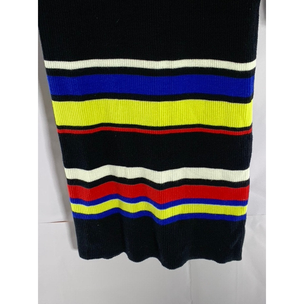 SANCTUARY Women's Black/Multi Striped Crewneck 3/4 Sleeve Knit Mini Dress SZ M