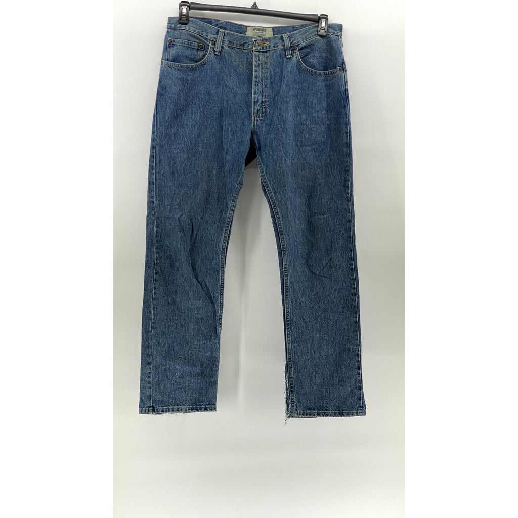 WRANGLER Men's Medium Blue Denim Straight-Leg Five Pocket Jeans SZ 36X32