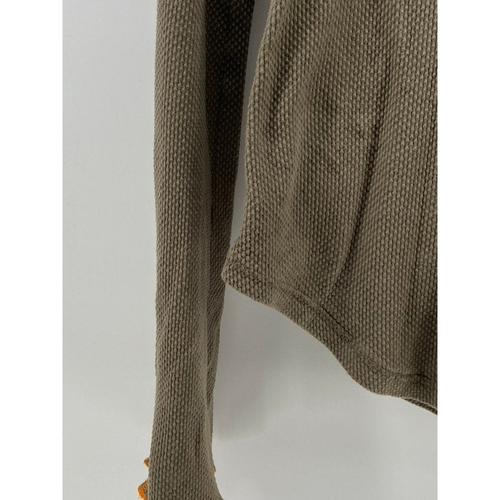 FREE PEOPLE Women's Olive Green-Orange Trim Long Zipper Cuff Sleeve Top SZ M