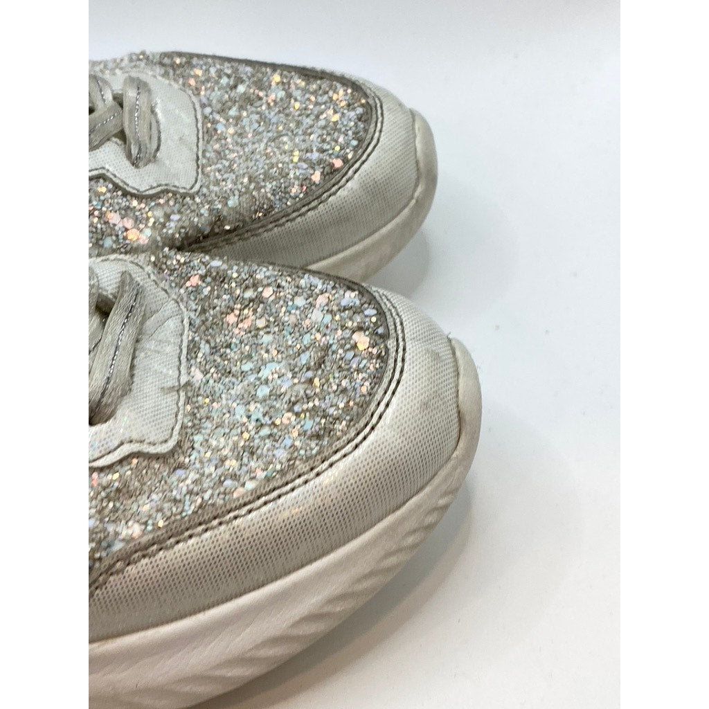 TOOZON Girls' White Glitter Embellished Round-Tie Lace-Up Strap Sneakers SZ 1