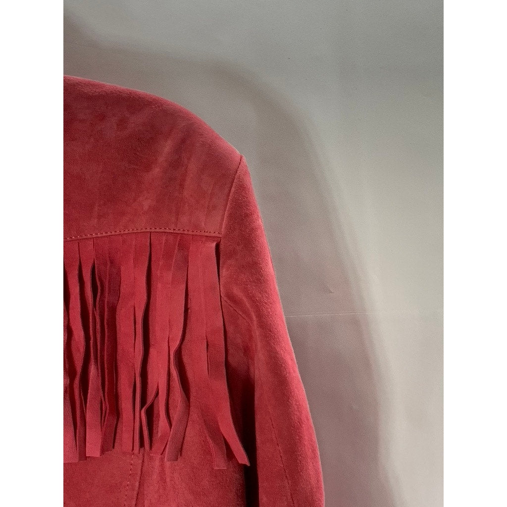 NASTY GAL COLLECTION Women's Red Suede Leather Fringe Button Down Jacket SZ 4