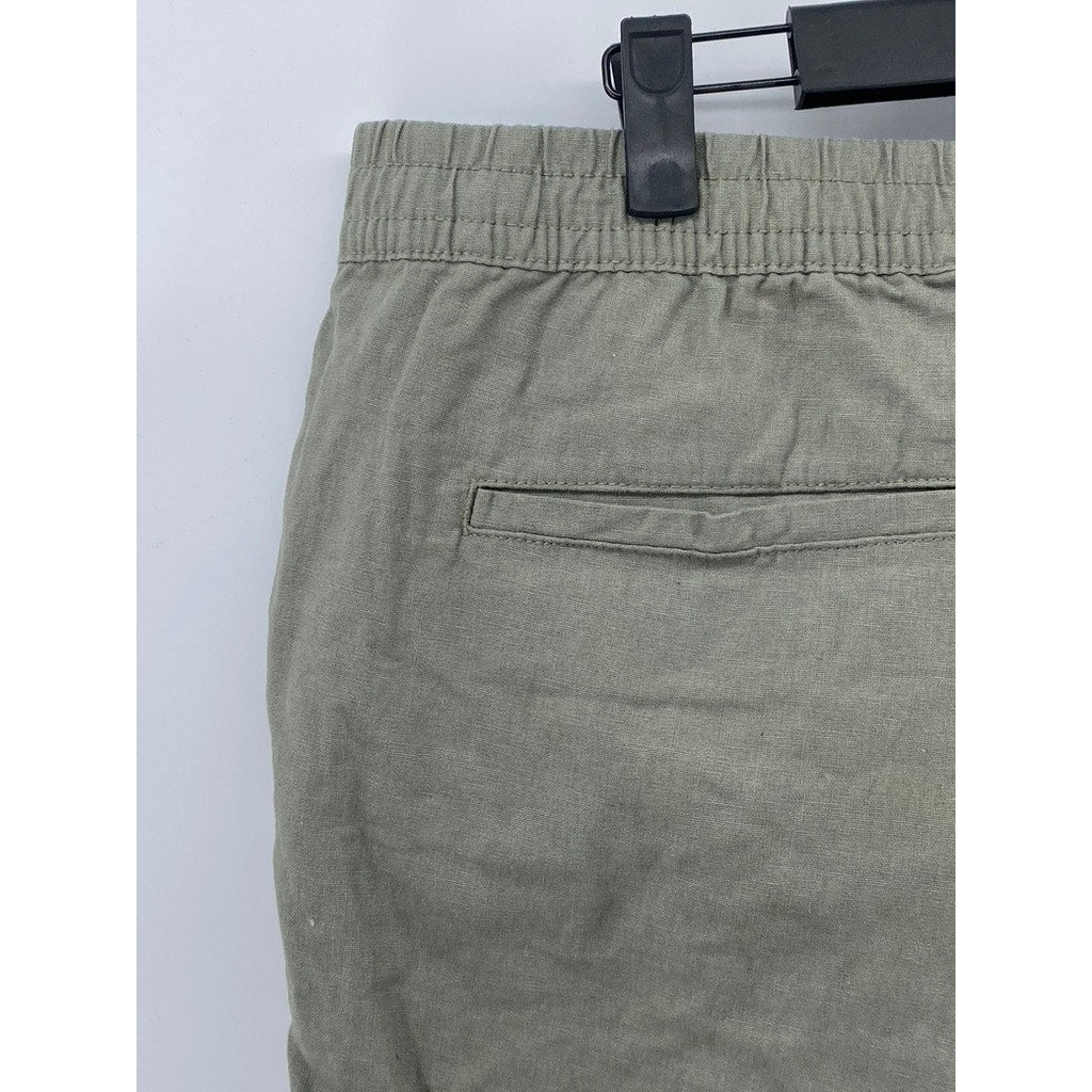 DENIM CO Men’s Army Green Straight Fit Cotton-Linen Pants SZ L