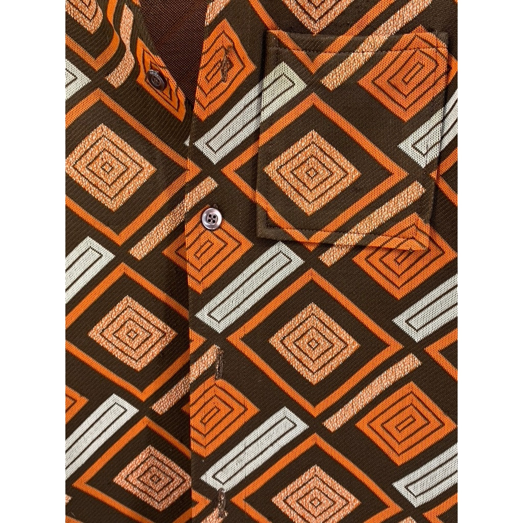 UNBRANDED Women's Orange Square Button-Down Long-Sleeve Shirt SZ S