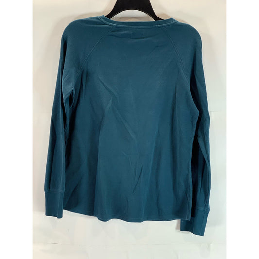 L.L. BEAN Women's Blue Crewneck Regular-Fit Long Sleeve Mini Waffle-Knit Top SZS