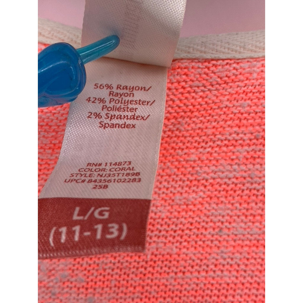 NO BOUNDARIES Juniors' Salmon V-Neck Hooded Long Sleeve Sweater Top SZ L(11-13)