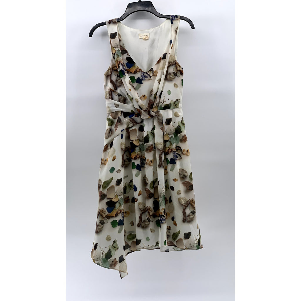 MEADOW RUE Women's Beige Printed Beach Treasures Asymmetrical Knee Dress SZ 2